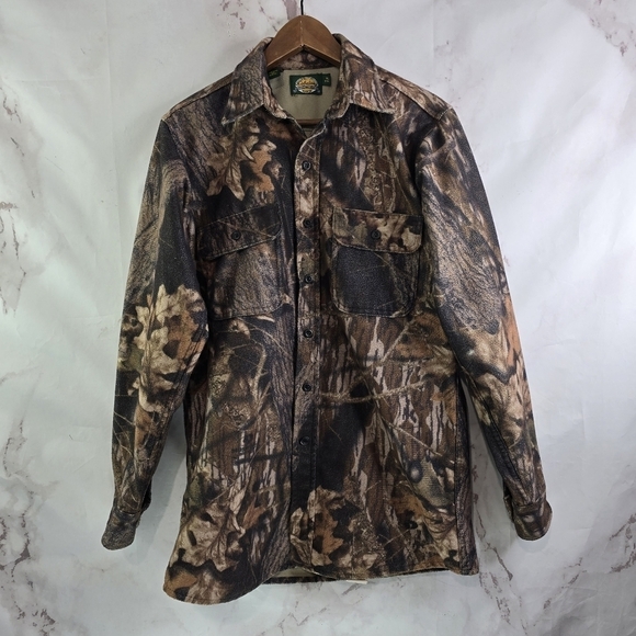 Cabelas Shirt Mens Medium Camo Fleece Button Up Break Up Vtg Heavyweight Tall - Picture 1 of 12